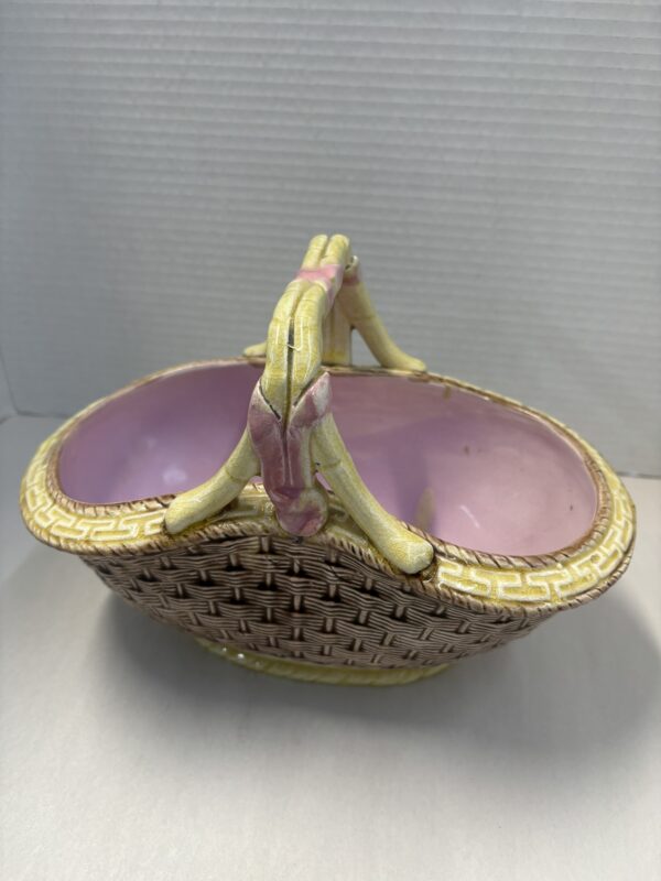 Antique Majolica Woven Basket - Image 4