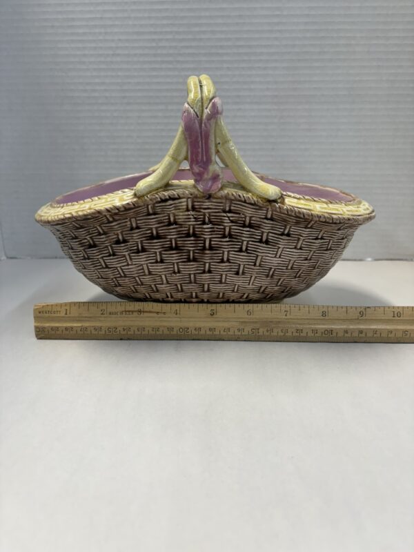 Antique Majolica Woven Basket - Image 9