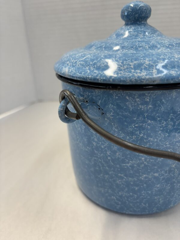 Antique Blue Graniteware Pot - Image 3