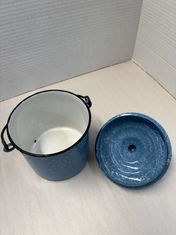 Antique Blue Graniteware Pot - Image 5